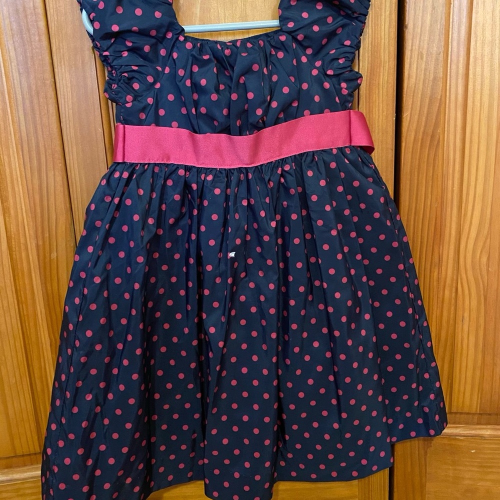 Chaps navy blue with pink polka dots dress 3t